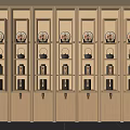Modern Wooden Storage Cabinet Rack with Multiple Shelves Holding Organized Tea Sets and Jars