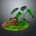 Red Head Green Body Dinosaur In Natural Habitat With Lush Green Plants Brown Soil And Grass