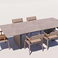 Modern Dining Table Set With Gray Tabletop And Six Wooden Chairs 3d model