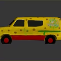 Yellow Cartoon Style Van With Brown Spots Green Graffiti And Red Bottom