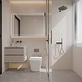 Modern Bathroom Interior With Backlit Mirror Wall-Mounted Washbasin White Toilet And Glass Shower