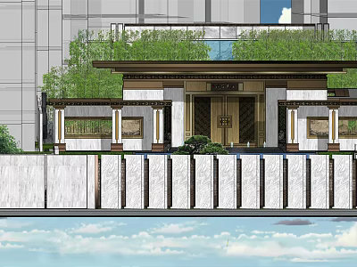 Modern Sales Office Building With Green Roof Grand Entrance And Landscaping 3d model