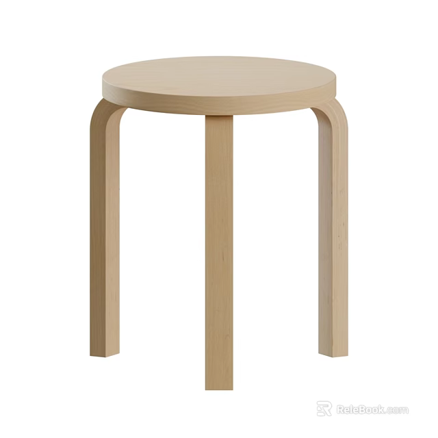 Light Wood Single Chair With Round Seat And Simple Leg Design 3d model 