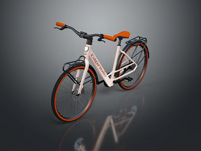 Modern Bicycle with White Frame Orange Handlebars Seat and Rear Rack 3d model