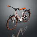 Modern Bicycle with White Frame Orange Handlebars Seat and Rear Rack