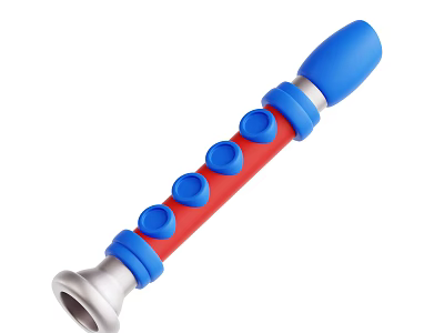 Toy Flute With Red Body Blue Accents And Round Holes For Children Play 3d model