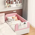Pink Kids Bed with Safety Rail Soft Pillows Polka Dot Mattress and Side Storage Pocket