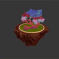 Floating Island Scene With Purple Flowering Tree Green Grass And Rock Base