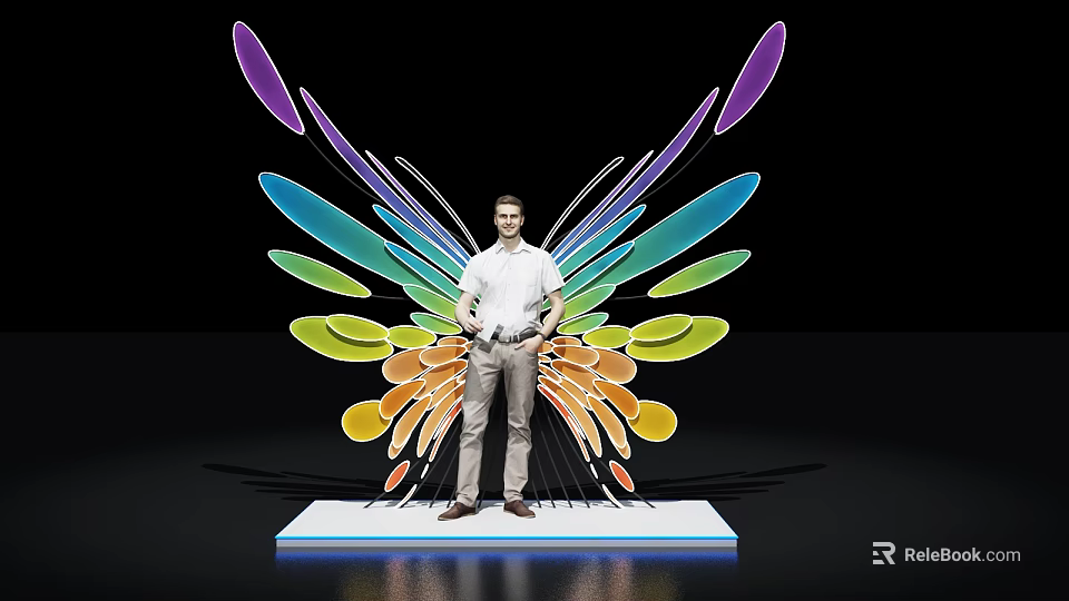 Vibrant Multicolored Butterfly Wing Photo Spot With Man Standing On White Platform 3d model 