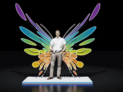 Vibrant Multicolored Butterfly Wing Photo Spot With Man Standing On White Platform 3d model