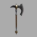 Medieval Battle Axe With Skull Decoration Metal Blade Braided Handle And Golden Accents