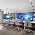 Modern Conference Room With Large Windows Long Conference Table Chairs Projector Screen And Green Plant