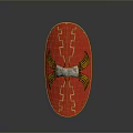 Traditional Red Shield With Yellow Geometric Patterns Silver Central Band And Wing Shaped Decorations Ancient Warfare Weapon