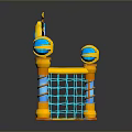 Colorful Kids Play Equipment With Yellow Frame Wing Decorations Blue Sphere And Net