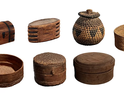 Various Handwoven And Wooden Storage Baskets With Round Oval And Lidded Designs For Home 3d model