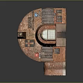 Abstract Rustic Textured Sculpture With Colorful Square Elements And Protruding Opening