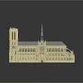 Cartoon Scene Notre Dame Cathedral Model Featuring Gothic Spire Towers And Intricate Windows