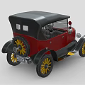 Vintage Red Car With Black Top Yellow Wheels And Classic Retro Design