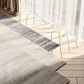Light Gray Square Area Rug On Herringbone Wood Floor By White Curtains