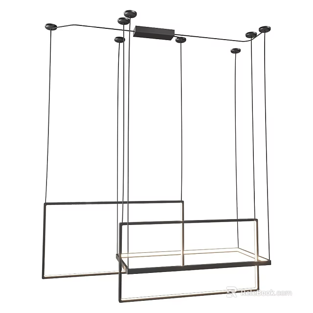Modern Geometric Pendant Light With Metal Frame And Suspended Rods Structure Design 3d model 