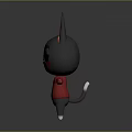 Cartoon Black Cat With Pink Ears In Red Hoodie Arms Open On Gray Background