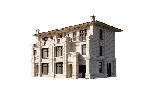 European-style double-family villa 3d model