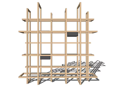 Wooden Bookshelf With Grid Design Multiple Shelves Black Accents And Shadow Effects 3d model