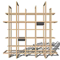 Wooden Bookshelf With Grid Design Multiple Shelves Black Accents And Shadow Effects