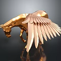 Artistic Golden Winged Horse Sculpture with Detailed Feathers and Shiny Surface