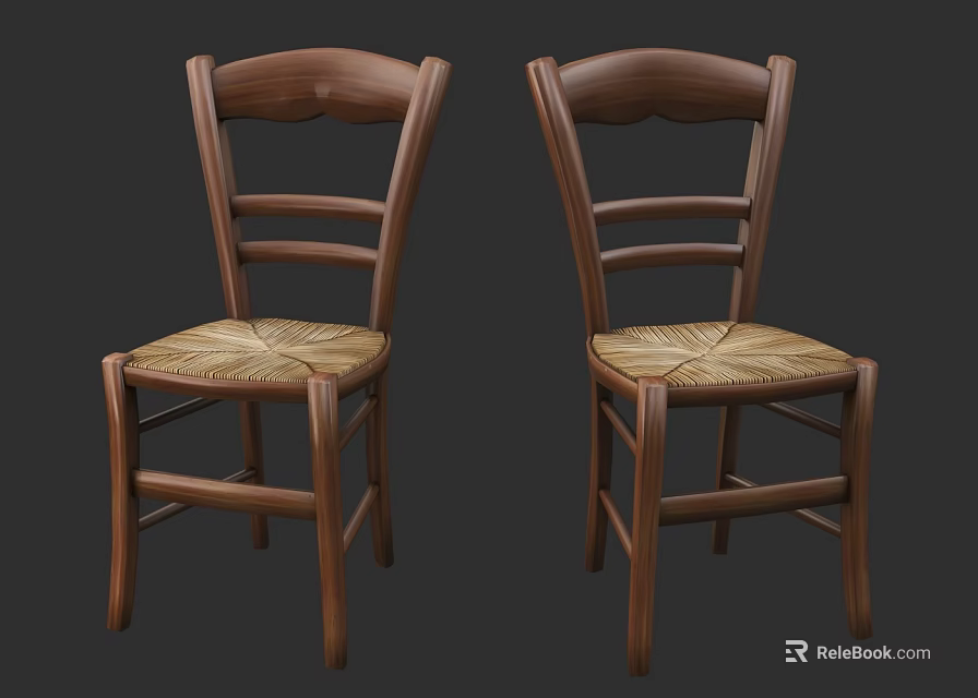 Classic Wooden Single Chair Featuring Woven Seat and Sturdy Frame Design 3d model 