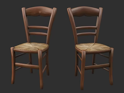 Classic Wooden Single Chair Featuring Woven Seat and Sturdy Frame Design 3d model