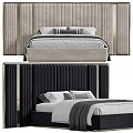 Elegant Modern Double Bed With Tufted Velvet Headboard Gold Accents Linen Bedding Pillows Throw Blanket