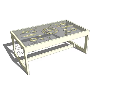 Modern Minimalist Coffee Table With Glass Top And Decorative Gear Patterns 3d model