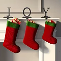 Red and Green Christmas Shoes Hanging with Joy Decorations and Gifts