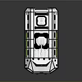 Modern Military Vehicle With Six Wheel Drive Roof Mounted Equipment And Green Stripes