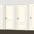 White Hinged Doors With Various Designs Arched Panels Golden Handles Light Walls Wooden Floor