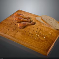 Roasted Chicken Drumsticks on Wooden Cutting Board with Bread Slices and Black Peppercorns