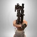 Vintage Mechanical Device with Wooden Stand and Metal Parts