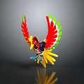 Colorful Bird With Red Green Yellow Feathers And Spread Wings Decorative Design