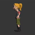 3D Cartoon Character With Blonde Hair Pink Shirt Blue Vest Green Shorts And Black Boots