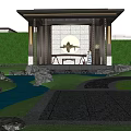 Scenic Wall Design With Stone Decor Green Plants Wooden Pergola And Archway Structure