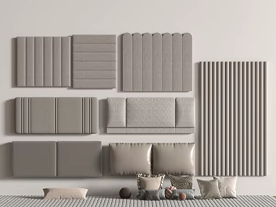 Gray Upholstered Headboards Featuring Various Textured Designs And Modern Shapes For Bedroom Decor 3d model