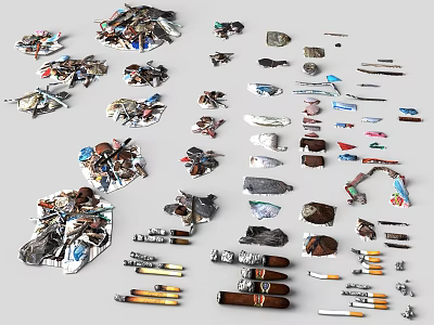 Assorted Waste Items Featuring Plastic Metal Paper Glass and Other Trash Pieces 3d model