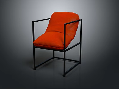 Modern Single Sofa With Orange Cushion And Black Metal Frame 3d model