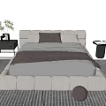 Minimalist Double Bed Design With White Headboard Grey Bedding And Black Side Tables 3d model