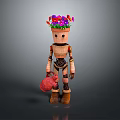 Cute Pot Plant Headed Robot Character With Colorful Flowers And Watering Can