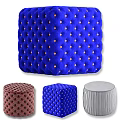 Blue Velvet Tufted Ottoman With Gold Buttons And Various Color Options