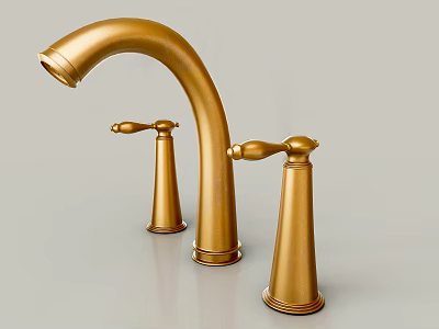 Elegant Golden Faucet with Double Handle and Curved Spout Design 3d model