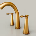 Elegant Golden Faucet with Double Handle and Curved Spout Design