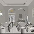 Relaxing SPA Sauna Interior Design With Massage Beds Hanging Robes Mirror And Cozy Chair